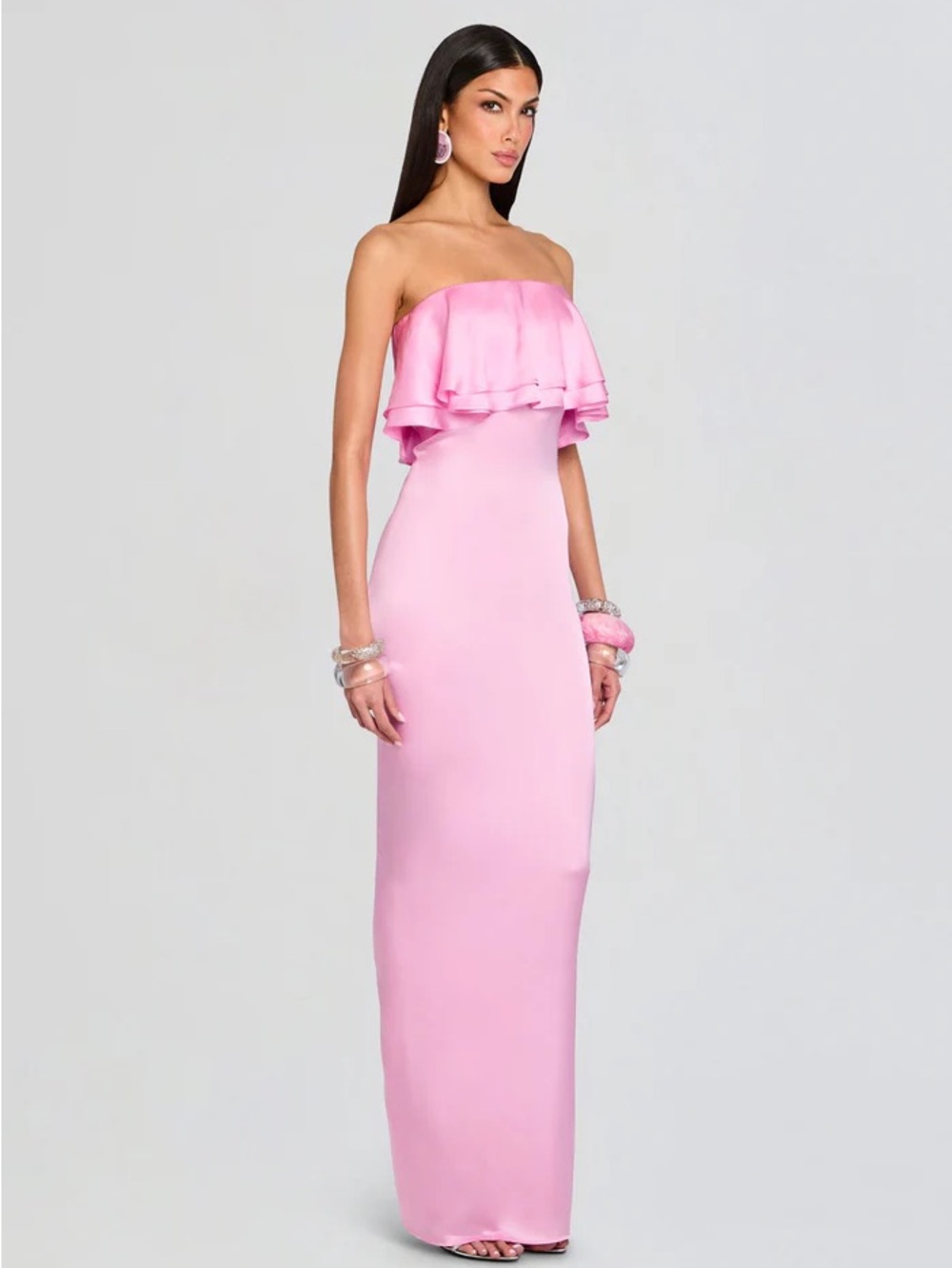 Strapless Ruffle Column Gown — Pink - Picture 2 of 3